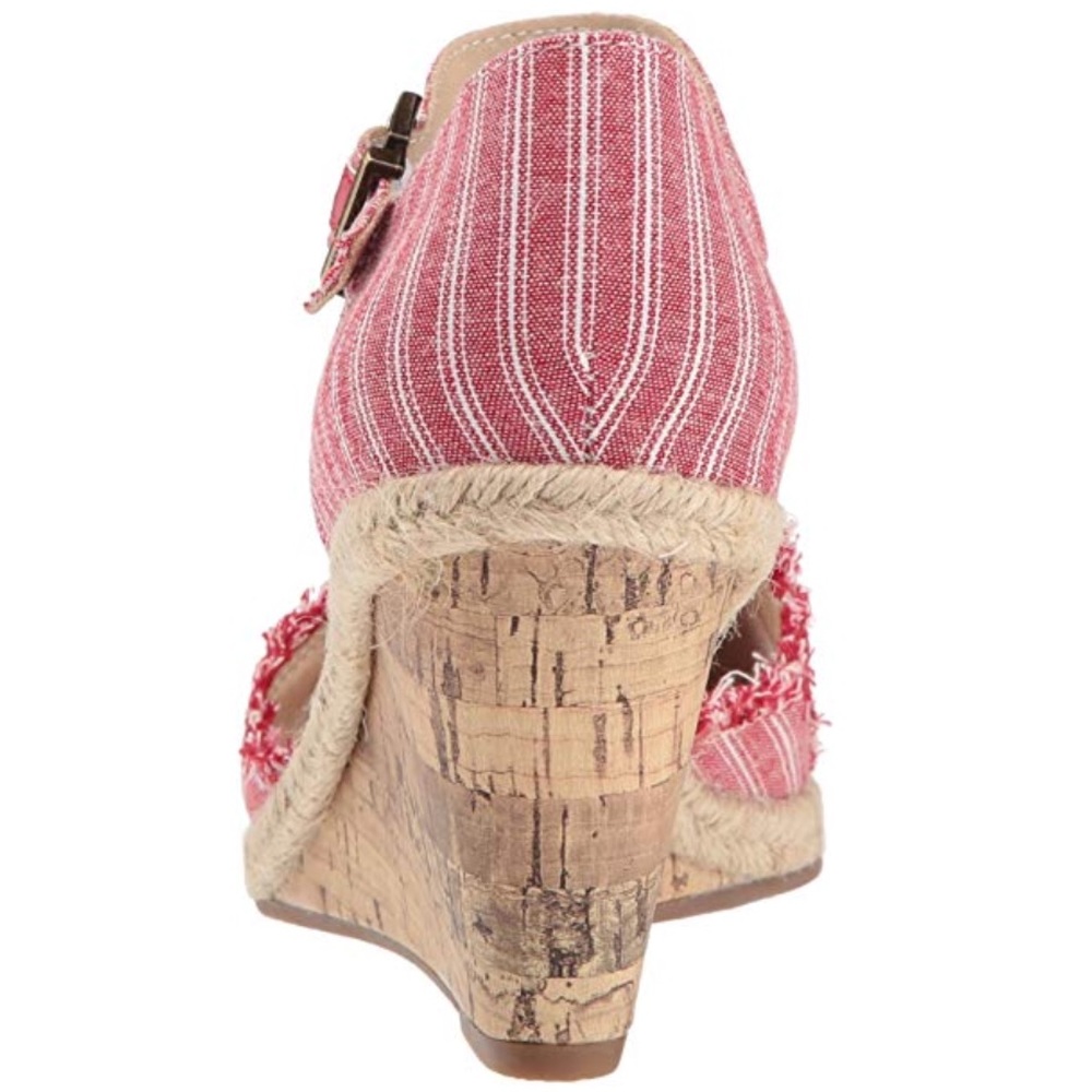 NIB Red/White Linen Striped Cork Wedge Sandals - Picture 5 of 7